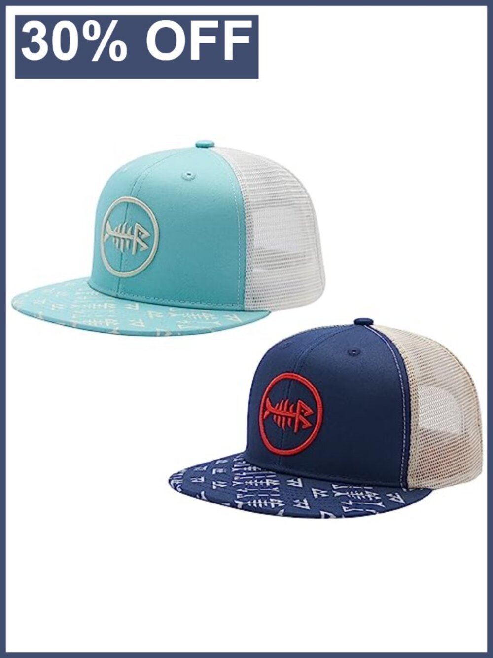 2 Pack Flat Brim Trucker Cap Adjustable Snapback Mesh Back Fishing Hunting
